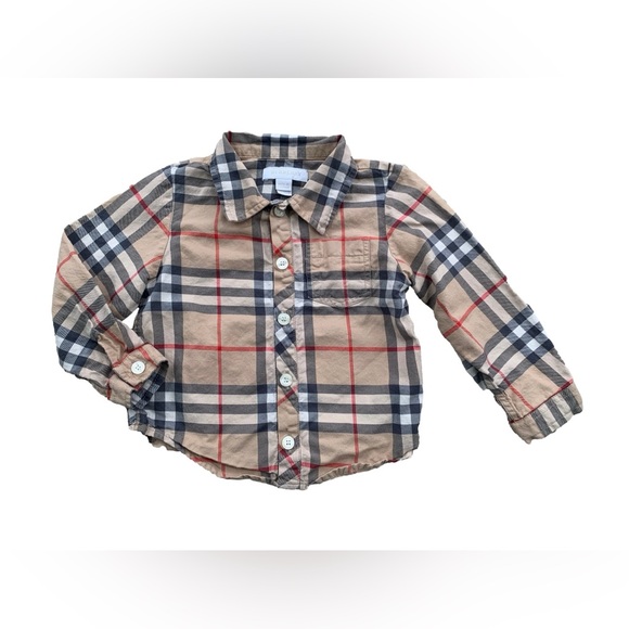Burberry Size 18 Months Classic Check Plaid Print Long Sleeve Button Down Shirt